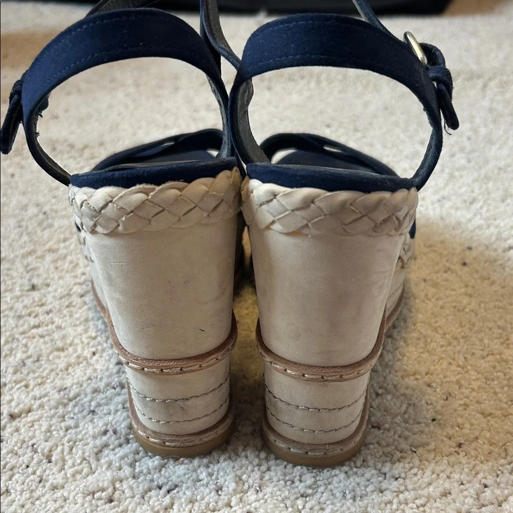 Stuart Weitzman Navy Blue Espadrille Wedge Sandals